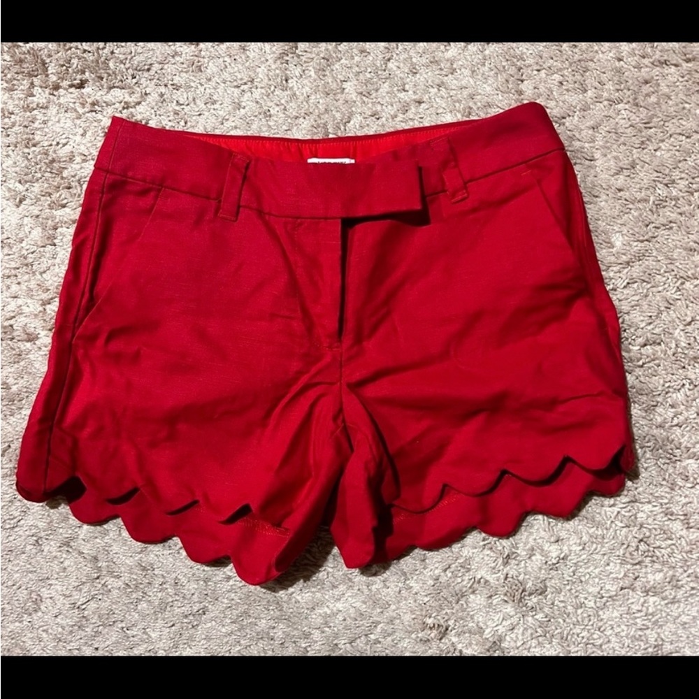 Jcrew Mercantile linen cotton blend red scallop hem shorts with pockets